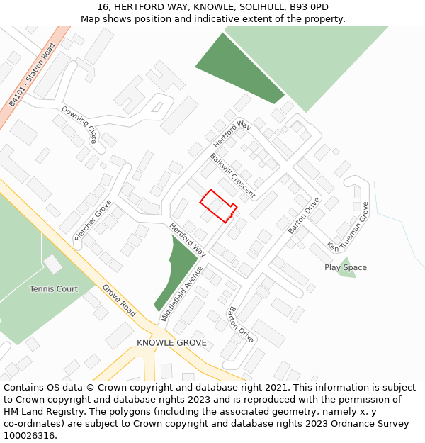 16, HERTFORD WAY, KNOWLE, SOLIHULL, B93 0PD: Location map and indicative extent of plot