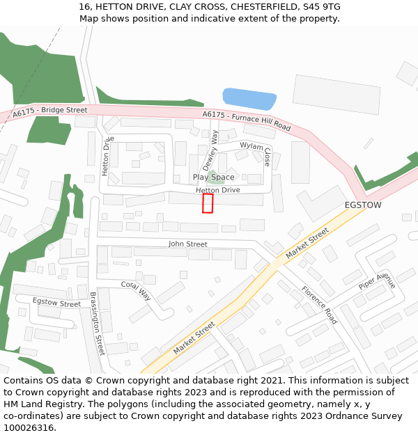 16, HETTON DRIVE, CLAY CROSS, CHESTERFIELD, S45 9TG: Location map and indicative extent of plot