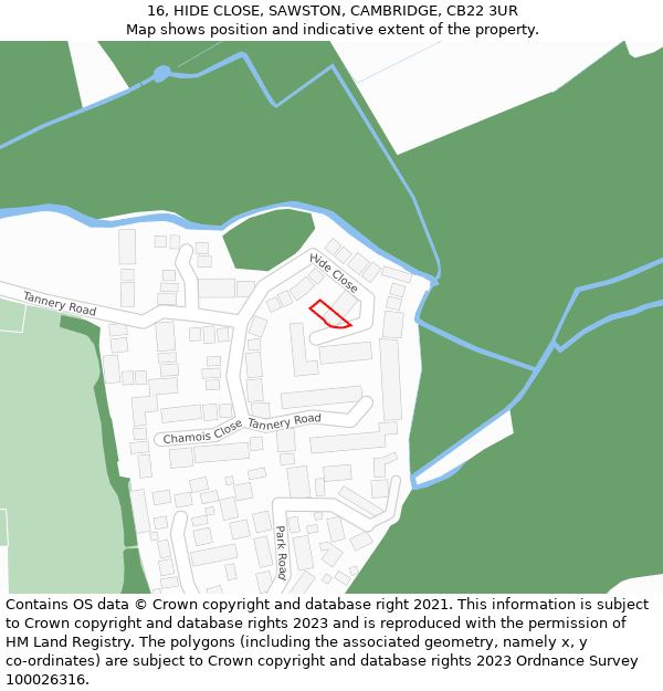 16, HIDE CLOSE, SAWSTON, CAMBRIDGE, CB22 3UR: Location map and indicative extent of plot