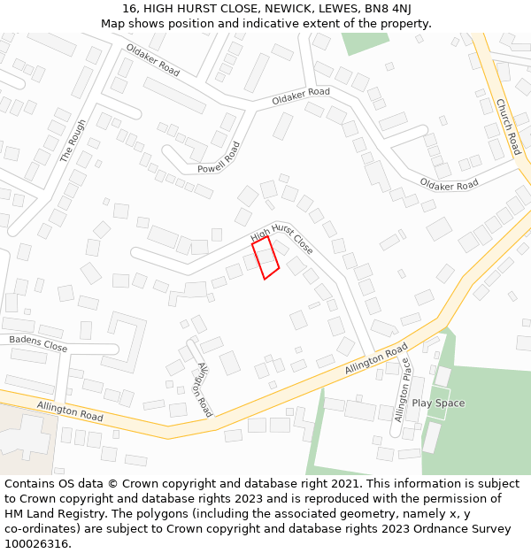 16, HIGH HURST CLOSE, NEWICK, LEWES, BN8 4NJ: Location map and indicative extent of plot