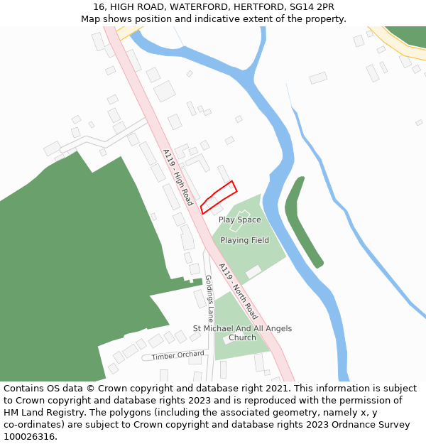 16, HIGH ROAD, WATERFORD, HERTFORD, SG14 2PR: Location map and indicative extent of plot