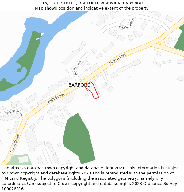 16, HIGH STREET, BARFORD, WARWICK, CV35 8BU: Location map and indicative extent of plot