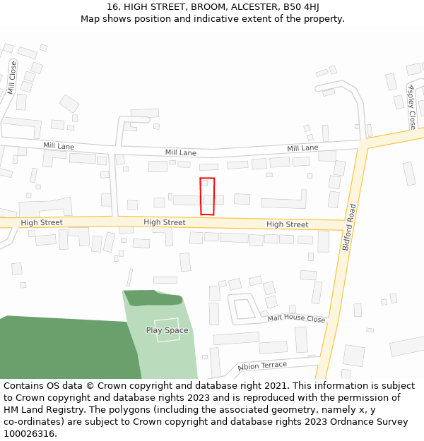 16, HIGH STREET, BROOM, ALCESTER, B50 4HJ: Location map and indicative extent of plot