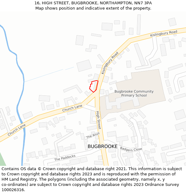 16, HIGH STREET, BUGBROOKE, NORTHAMPTON, NN7 3PA: Location map and indicative extent of plot