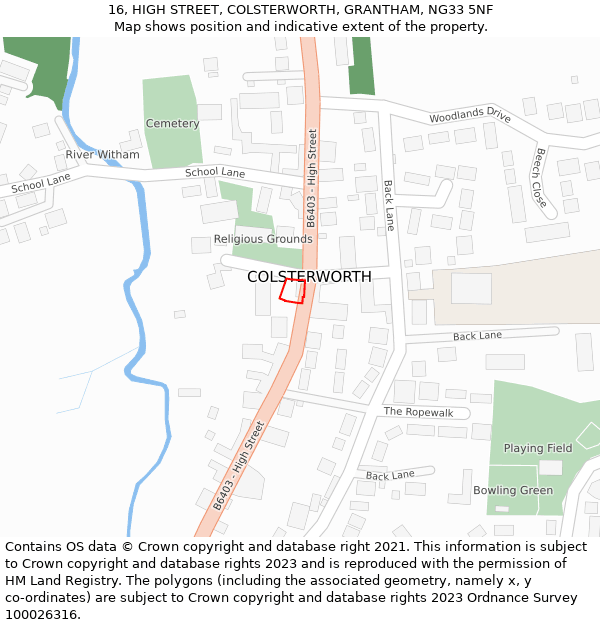 16, HIGH STREET, COLSTERWORTH, GRANTHAM, NG33 5NF: Location map and indicative extent of plot