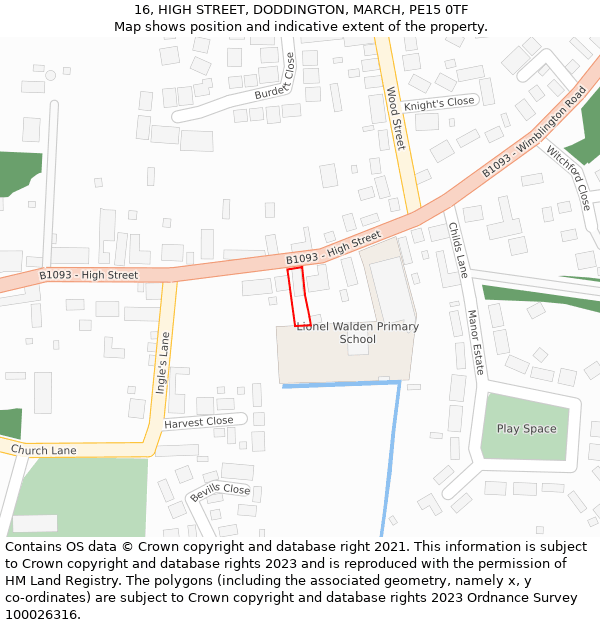 16, HIGH STREET, DODDINGTON, MARCH, PE15 0TF: Location map and indicative extent of plot