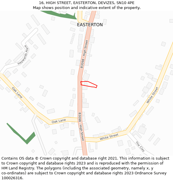 16, HIGH STREET, EASTERTON, DEVIZES, SN10 4PE: Location map and indicative extent of plot