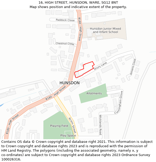 16, HIGH STREET, HUNSDON, WARE, SG12 8NT: Location map and indicative extent of plot