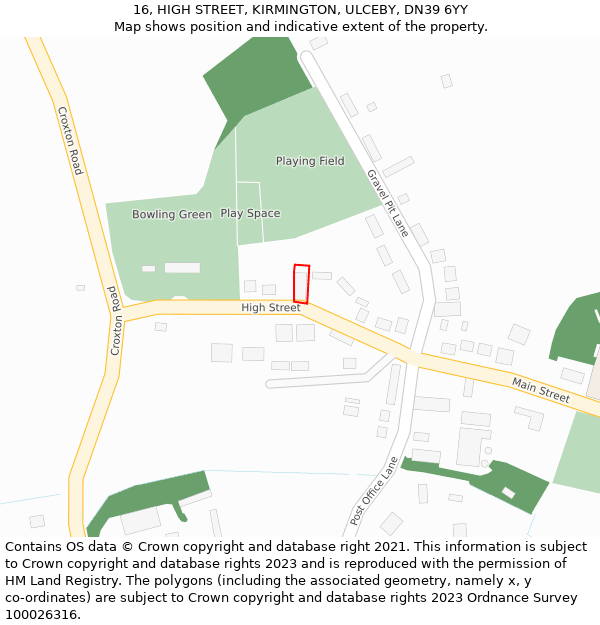 16, HIGH STREET, KIRMINGTON, ULCEBY, DN39 6YY: Location map and indicative extent of plot