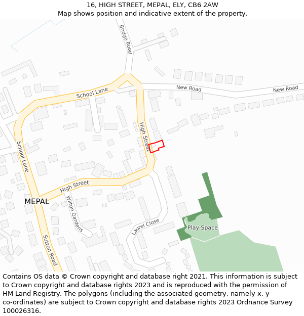 16, HIGH STREET, MEPAL, ELY, CB6 2AW: Location map and indicative extent of plot