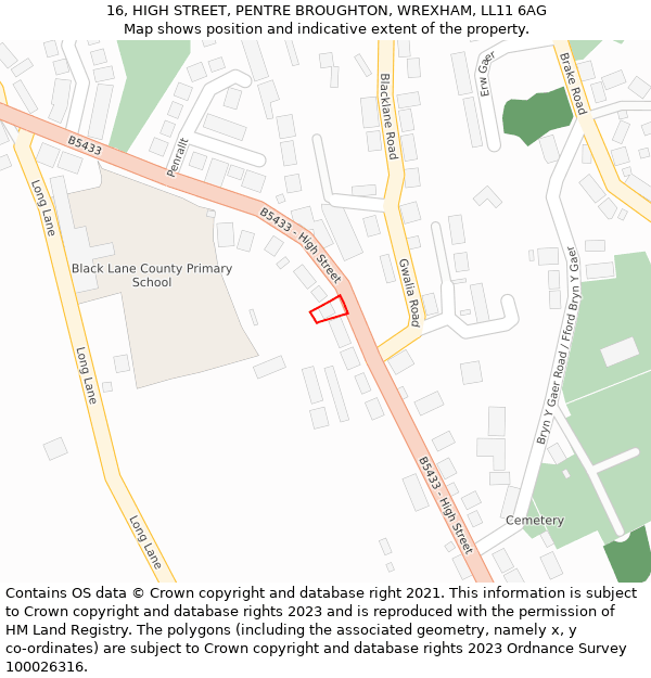 16, HIGH STREET, PENTRE BROUGHTON, WREXHAM, LL11 6AG: Location map and indicative extent of plot