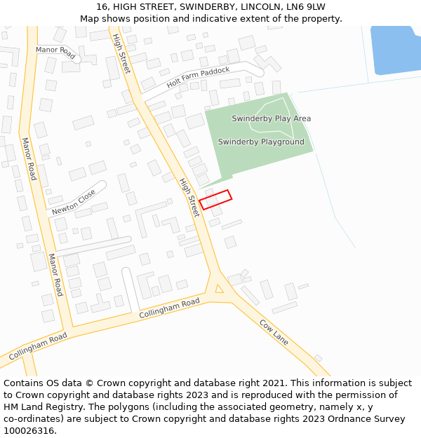 16, HIGH STREET, SWINDERBY, LINCOLN, LN6 9LW: Location map and indicative extent of plot