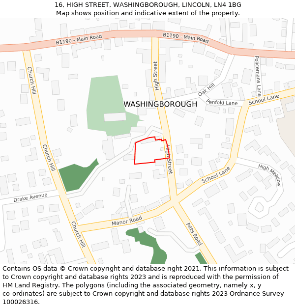 16, HIGH STREET, WASHINGBOROUGH, LINCOLN, LN4 1BG: Location map and indicative extent of plot