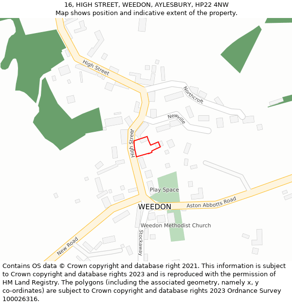 16, HIGH STREET, WEEDON, AYLESBURY, HP22 4NW: Location map and indicative extent of plot