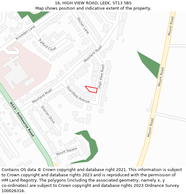 16, HIGH VIEW ROAD, LEEK, ST13 5BS: Location map and indicative extent of plot