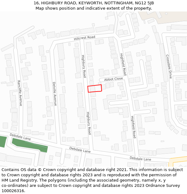 16, HIGHBURY ROAD, KEYWORTH, NOTTINGHAM, NG12 5JB: Location map and indicative extent of plot