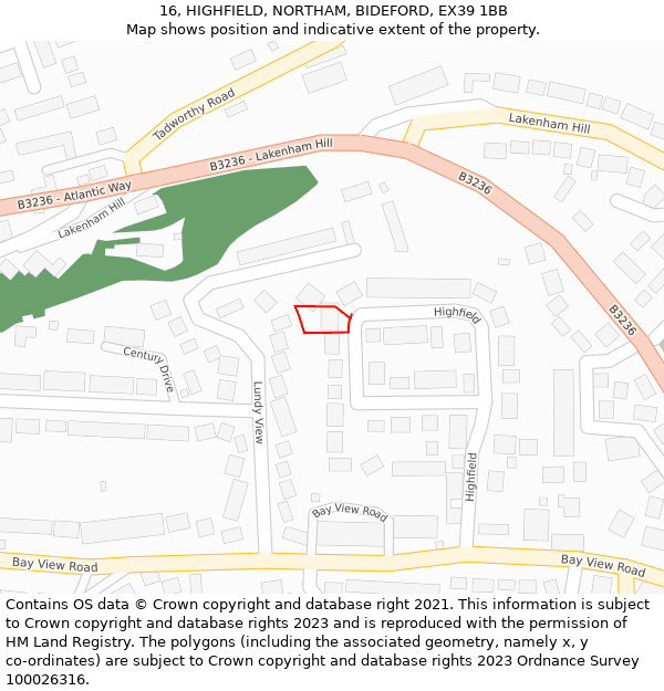 16, HIGHFIELD, NORTHAM, BIDEFORD, EX39 1BB: Location map and indicative extent of plot