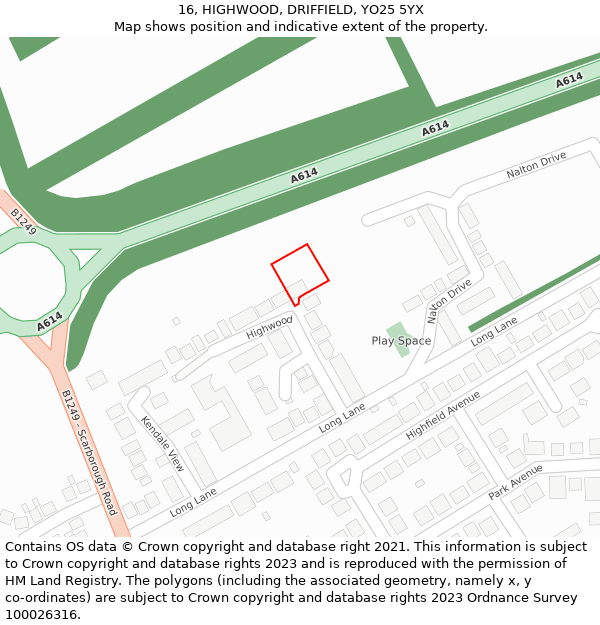 16, HIGHWOOD, DRIFFIELD, YO25 5YX: Location map and indicative extent of plot