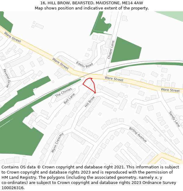 16, HILL BROW, BEARSTED, MAIDSTONE, ME14 4AW: Location map and indicative extent of plot