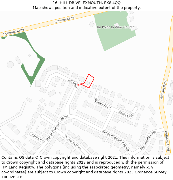 16, HILL DRIVE, EXMOUTH, EX8 4QQ: Location map and indicative extent of plot
