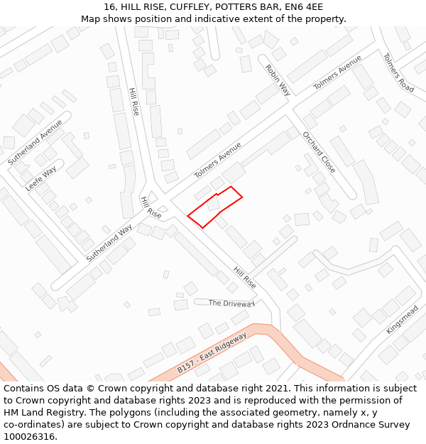 16, HILL RISE, CUFFLEY, POTTERS BAR, EN6 4EE: Location map and indicative extent of plot