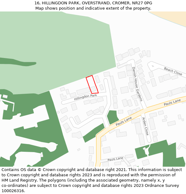 16, HILLINGDON PARK, OVERSTRAND, CROMER, NR27 0PG: Location map and indicative extent of plot