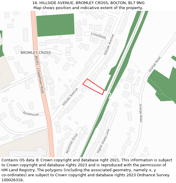 16, HILLSIDE AVENUE, BROMLEY CROSS, BOLTON, BL7 9NG: Location map and indicative extent of plot