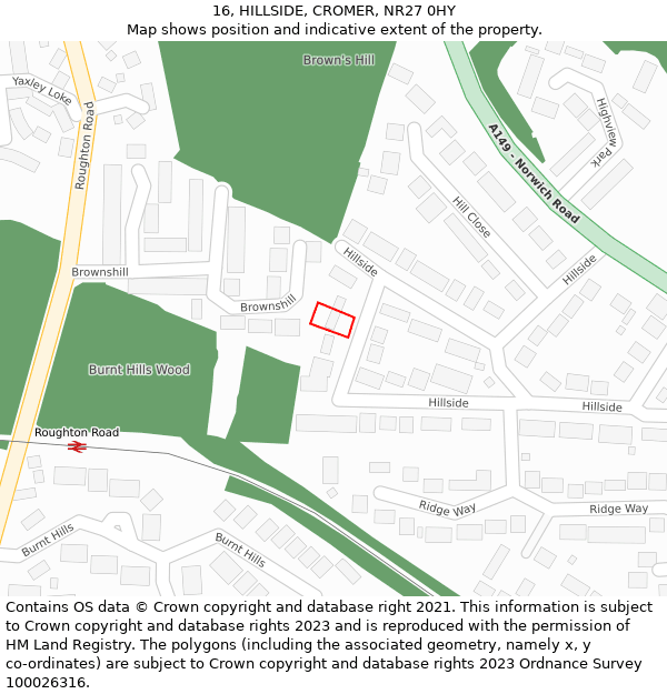 16, HILLSIDE, CROMER, NR27 0HY: Location map and indicative extent of plot