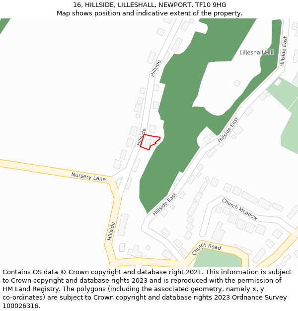 16, HILLSIDE, LILLESHALL, NEWPORT, TF10 9HG: Location map and indicative extent of plot