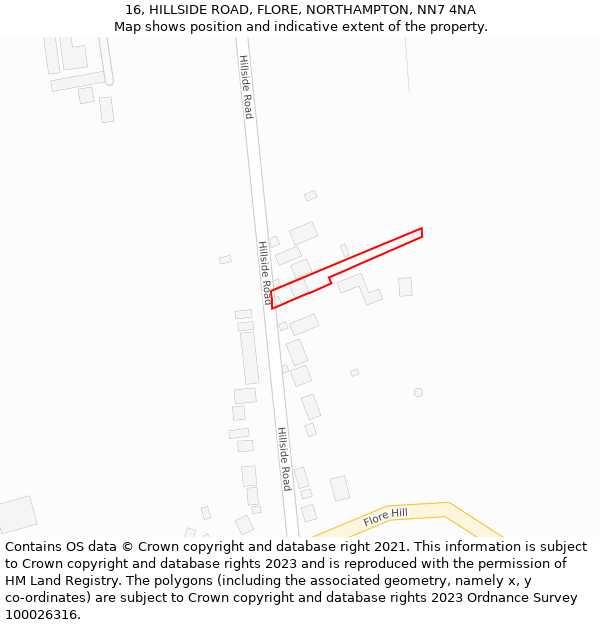 16, HILLSIDE ROAD, FLORE, NORTHAMPTON, NN7 4NA: Location map and indicative extent of plot