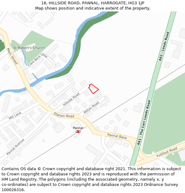 16, HILLSIDE ROAD, PANNAL, HARROGATE, HG3 1JP: Location map and indicative extent of plot