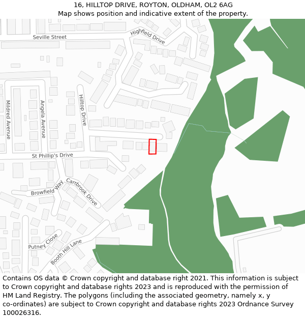 16, HILLTOP DRIVE, ROYTON, OLDHAM, OL2 6AG: Location map and indicative extent of plot