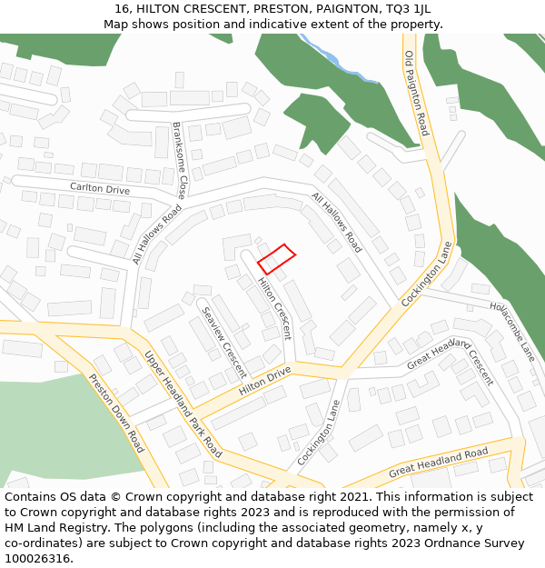 16, HILTON CRESCENT, PRESTON, PAIGNTON, TQ3 1JL: Location map and indicative extent of plot