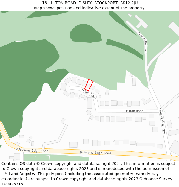 16, HILTON ROAD, DISLEY, STOCKPORT, SK12 2JU: Location map and indicative extent of plot