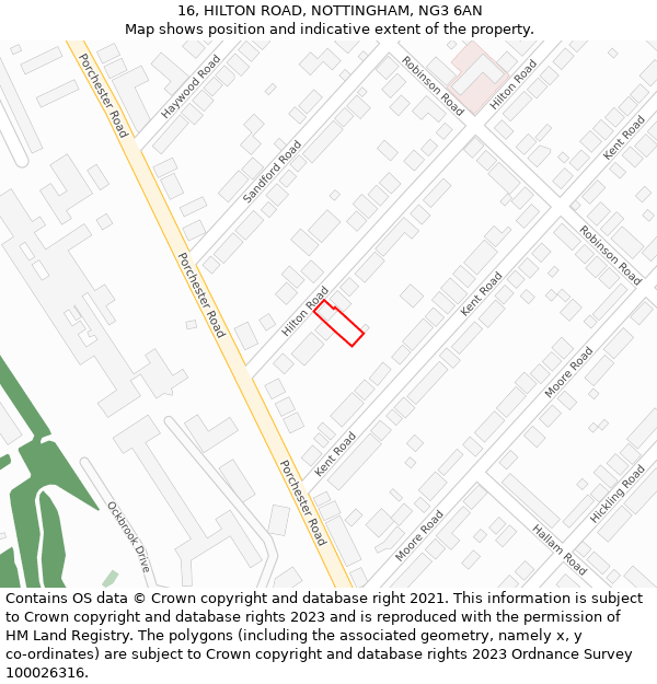 16, HILTON ROAD, NOTTINGHAM, NG3 6AN: Location map and indicative extent of plot