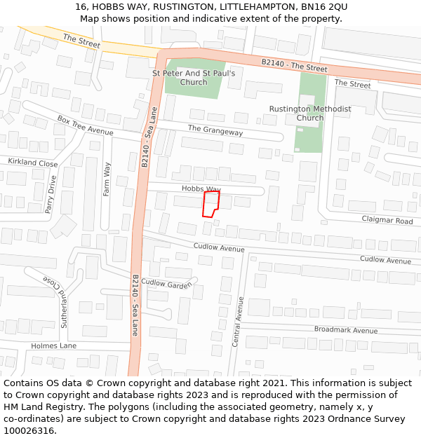 16, HOBBS WAY, RUSTINGTON, LITTLEHAMPTON, BN16 2QU: Location map and indicative extent of plot