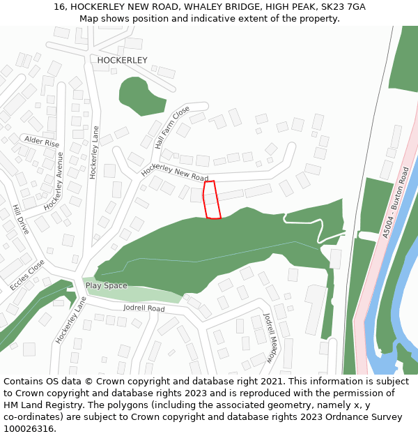 16, HOCKERLEY NEW ROAD, WHALEY BRIDGE, HIGH PEAK, SK23 7GA: Location map and indicative extent of plot