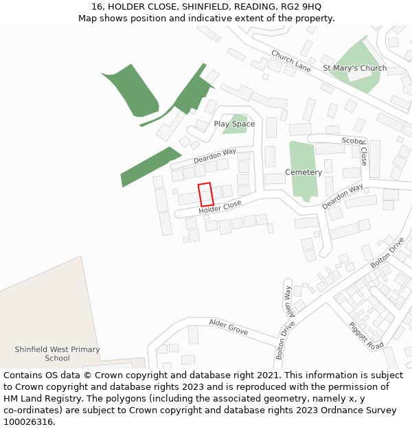 16, HOLDER CLOSE, SHINFIELD, READING, RG2 9HQ: Location map and indicative extent of plot