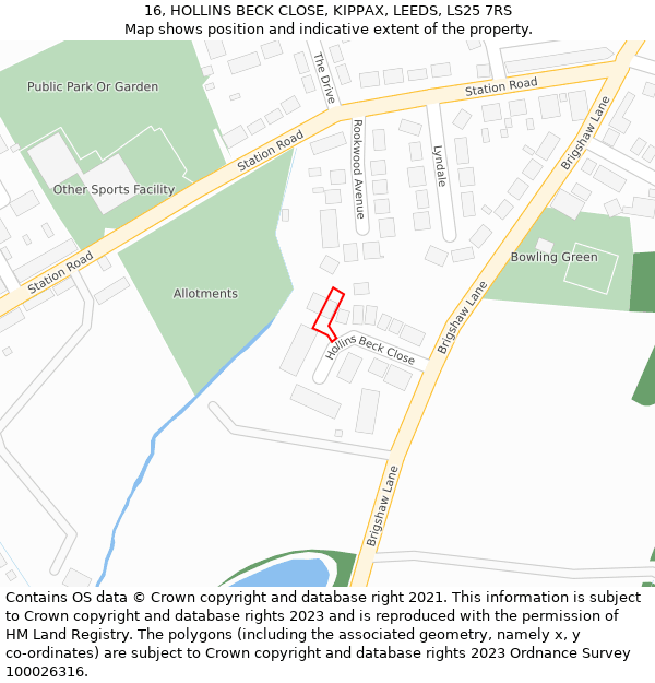 16, HOLLINS BECK CLOSE, KIPPAX, LEEDS, LS25 7RS: Location map and indicative extent of plot