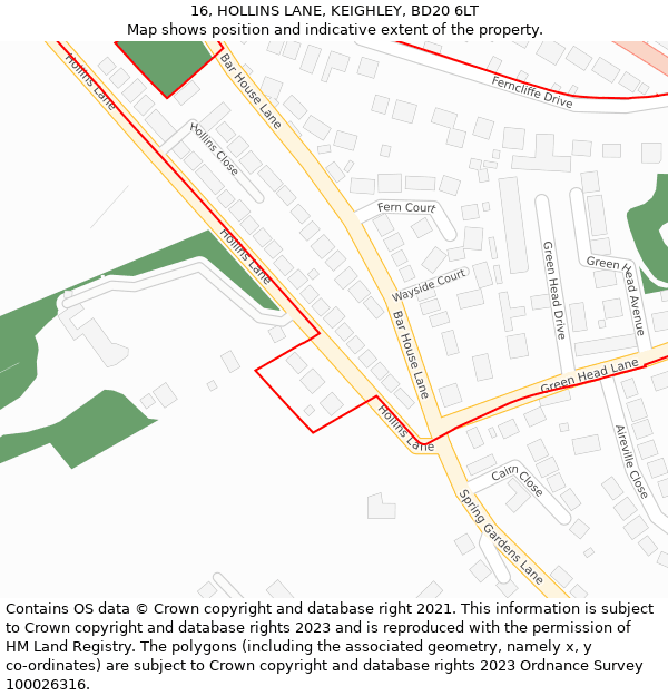 16, HOLLINS LANE, KEIGHLEY, BD20 6LT: Location map and indicative extent of plot