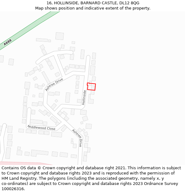 16, HOLLINSIDE, BARNARD CASTLE, DL12 8QG: Location map and indicative extent of plot