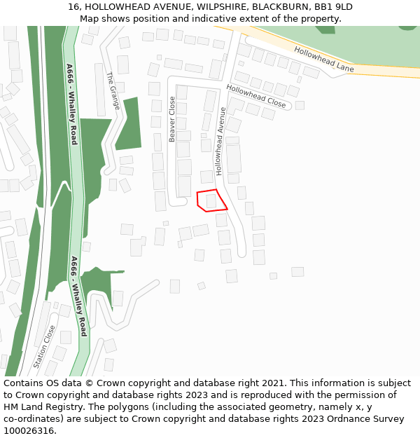 16, HOLLOWHEAD AVENUE, WILPSHIRE, BLACKBURN, BB1 9LD: Location map and indicative extent of plot