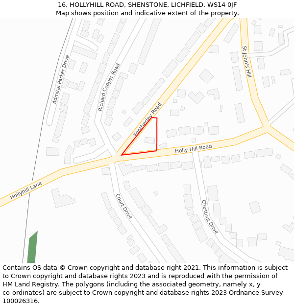 16, HOLLYHILL ROAD, SHENSTONE, LICHFIELD, WS14 0JF: Location map and indicative extent of plot