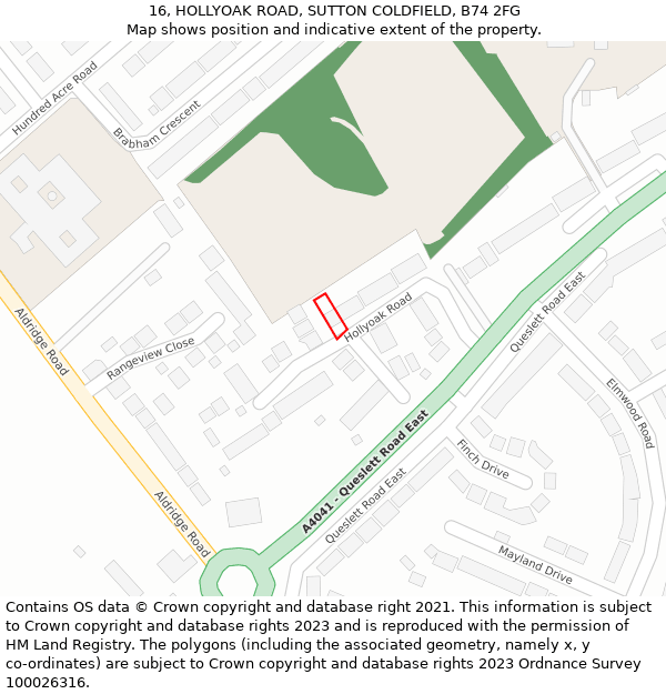 16, HOLLYOAK ROAD, SUTTON COLDFIELD, B74 2FG: Location map and indicative extent of plot