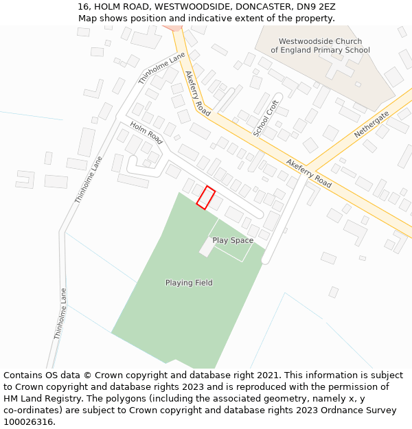 16, HOLM ROAD, WESTWOODSIDE, DONCASTER, DN9 2EZ: Location map and indicative extent of plot