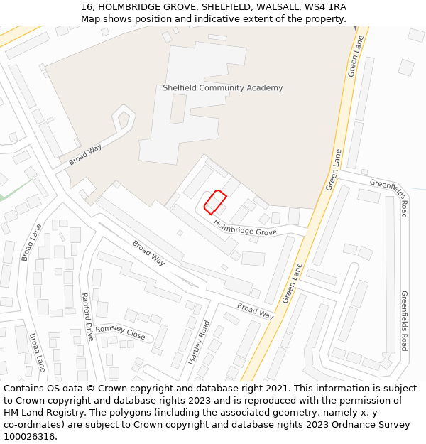 16, HOLMBRIDGE GROVE, SHELFIELD, WALSALL, WS4 1RA: Location map and indicative extent of plot
