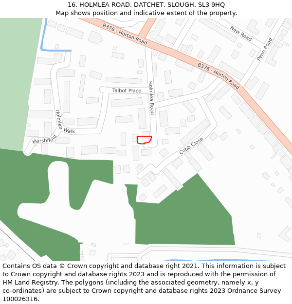 16, HOLMLEA ROAD, DATCHET, SLOUGH, SL3 9HQ: Location map and indicative extent of plot