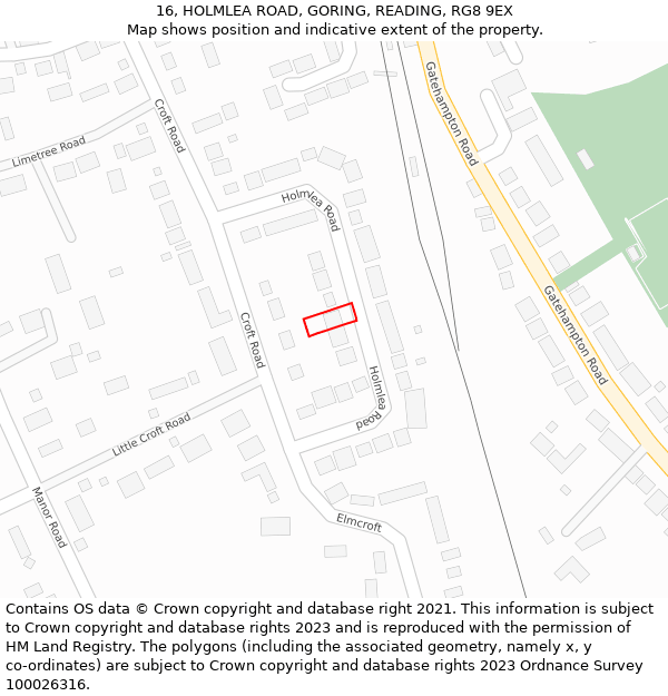 16, HOLMLEA ROAD, GORING, READING, RG8 9EX: Location map and indicative extent of plot