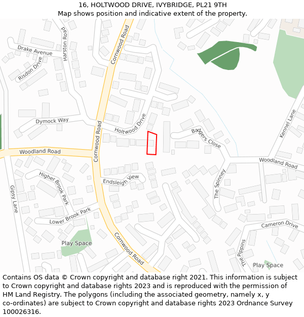 16, HOLTWOOD DRIVE, IVYBRIDGE, PL21 9TH: Location map and indicative extent of plot