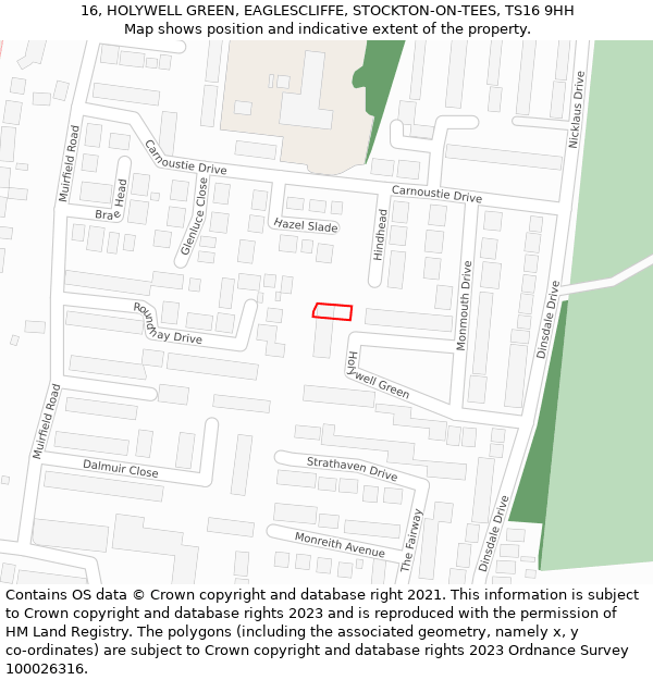 16, HOLYWELL GREEN, EAGLESCLIFFE, STOCKTON-ON-TEES, TS16 9HH: Location map and indicative extent of plot